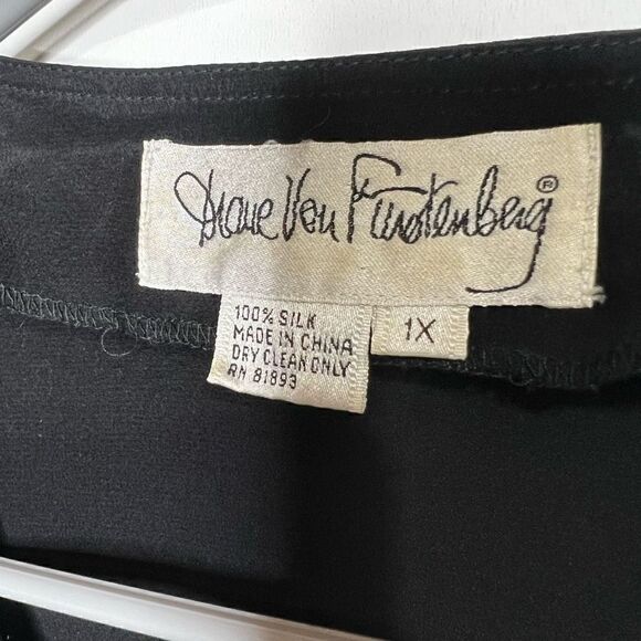 Diane Von Furstenberg 100% Silk Black Gold Embroidered Vintage Tunic Size 1X - Picture 3 of 10